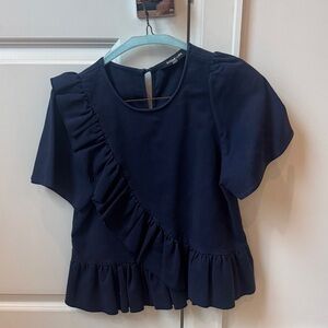 Sugarlips Navy Ruffle Blouse